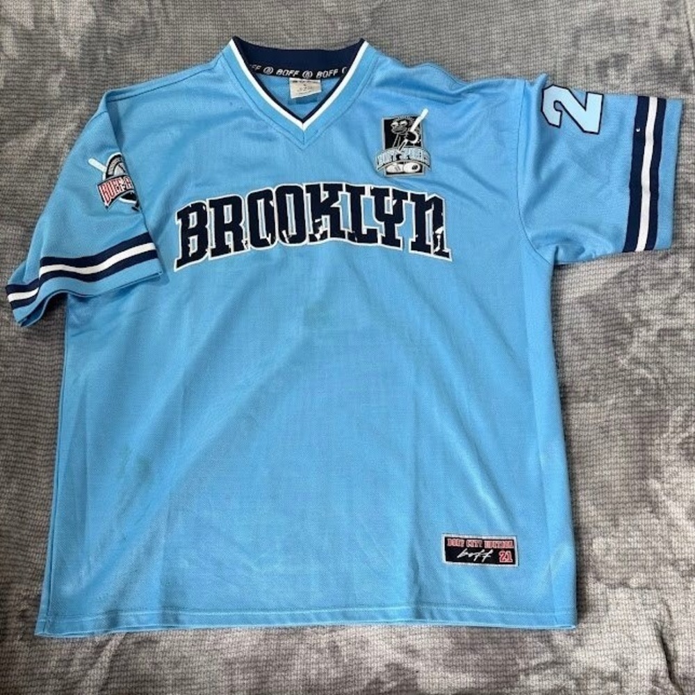 Vintage Boff Sports Brooklyn City Edition Baseball Jersey Blue Mesh Mens Large L